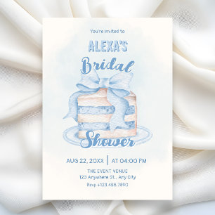 Blue cute cake bridal shower invitation
