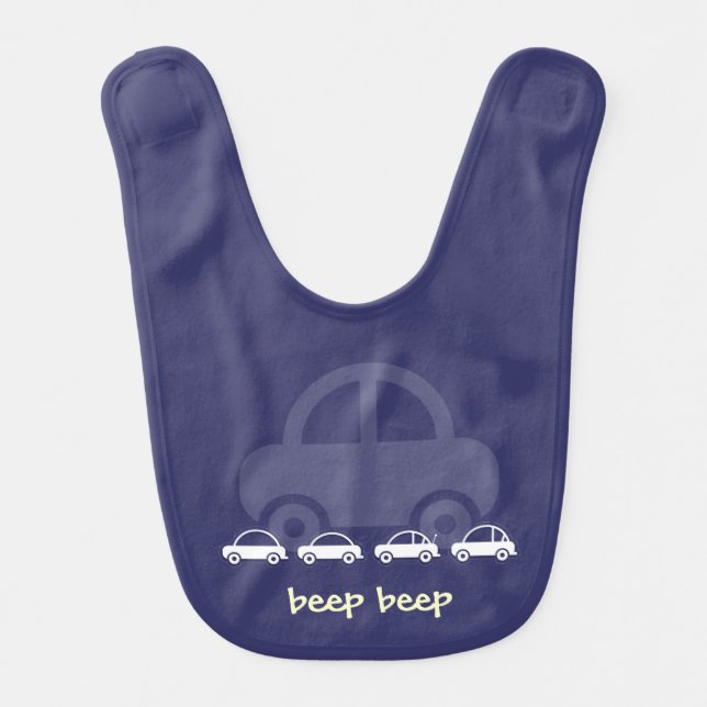 Blue Cute Cars Personalized Baby Bib (Front)