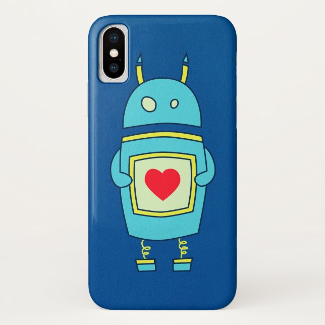 Blue Cute Cartoon Robot With Heart Case-Mate iPhone Case (Back)