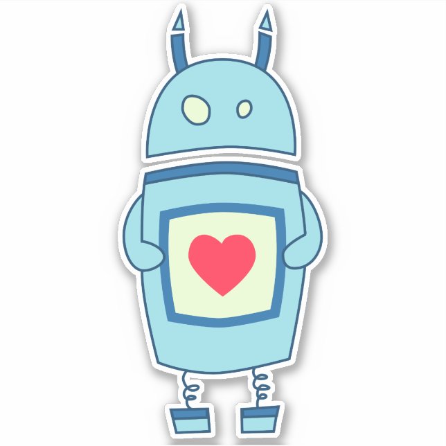 Blue Cute Cartoon Robot With Heart Sticker (Front)