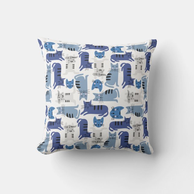 Blue Cute Cats Throw Pillow (Front)