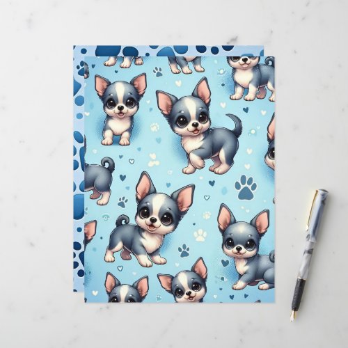 Blue Cute Chihuahua Dog Scrapbook Paper