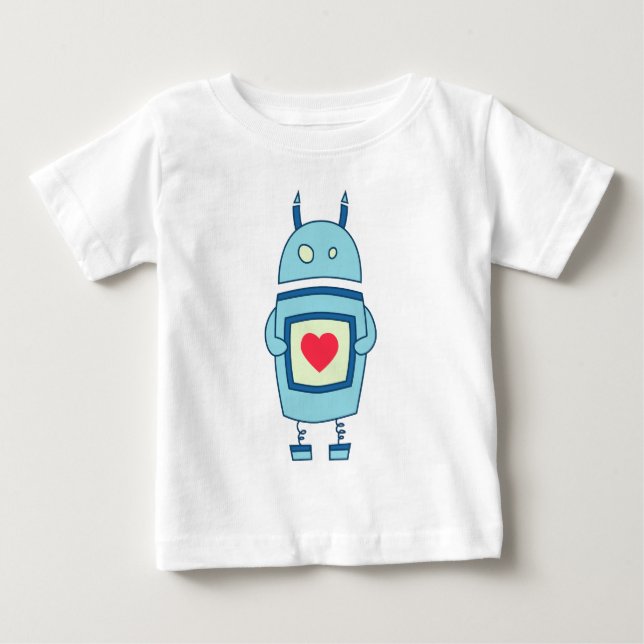 Blue Cute Clumsy Robot With Heart Baby T-Shirt (Front)