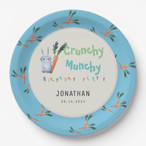 Blue Cute Crunchy Munchy Bunny Boy Birthday Party  Paper Plates