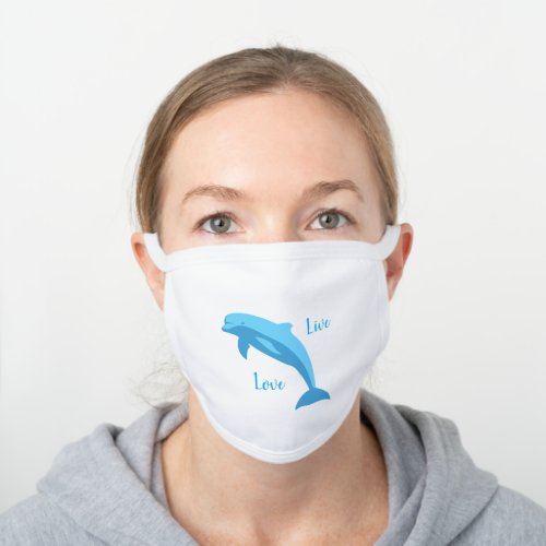 Blue cute dolphin love white cotton face mask