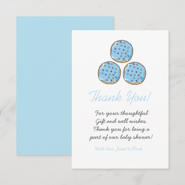 Blue Cute Donut Boy Baby Shower  Thank You Card (Front/Back)
