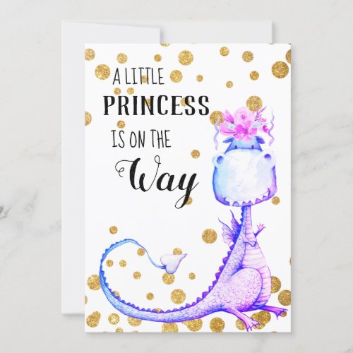  Blue Cute Dragon Baby Girl Shower Invitation