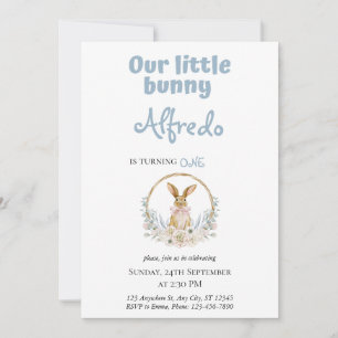 Blue cute Easter bunny baby birthday Invitation