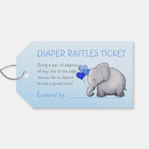Blue Cute Elephant Boy Baby Shower Diaper Raffle Gift Tags