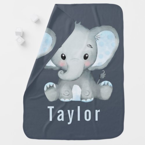 Blue Cute Elephant Double Sided Baby Blanket