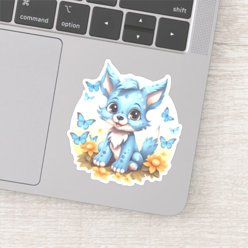 Blue Cute Fantasy Wolf Sticker