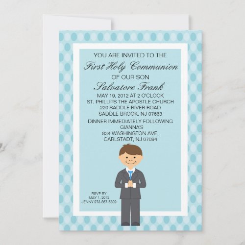 Blue Cute First  Communion Boy Invitation