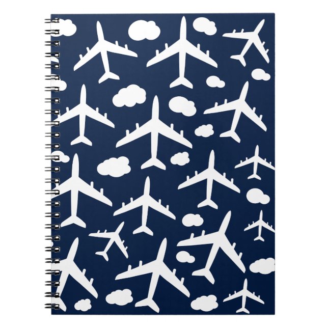 Blue cute flying airplanes aircraft  notebook (Front)