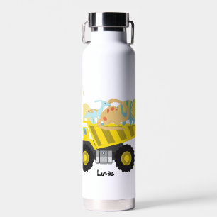 Blue Cute fun dinosaur tractor To School DIY NAme Water Bottle