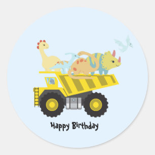 Blue Cute fun dinosaur tractor To School DIY Text  Classic Round Sticker