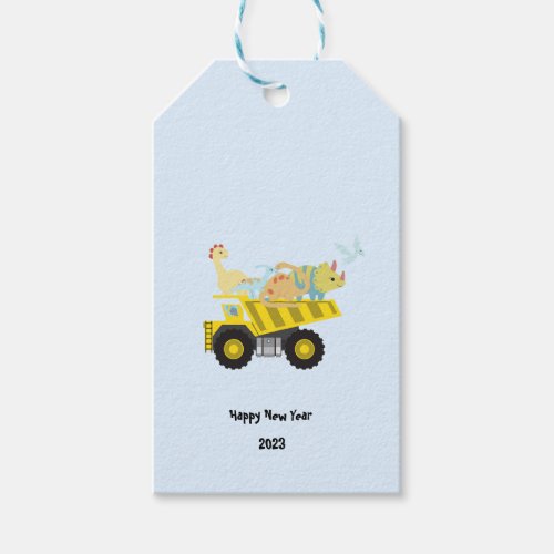 Blue Cute fun dinosaur tractor To School DIY Text  Gift Tags