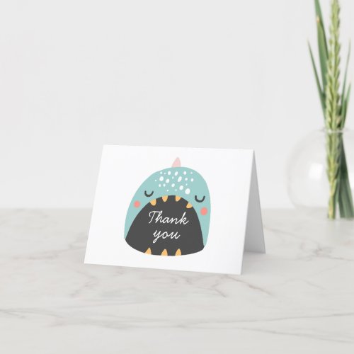 Blue cute funny dinosaur Dino kids boy birthday Thank You Card