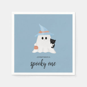 Blue Cute Ghost Halloween Spooky One Birthday Napkins