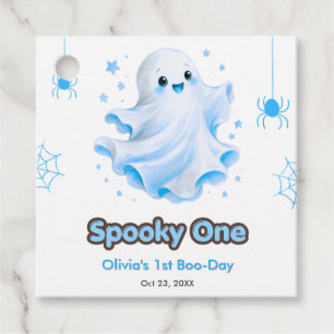 Blue Cute Ghost Spooky One Halloween 1st Birthday Favor Tags