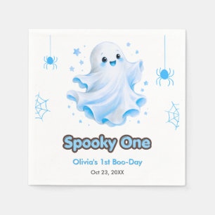 Blue Cute Ghost Spooky One Halloween 1st Birthday Napkins