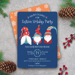 Blue Cute Gnomes Christmas Festive Holiday Party Invitation