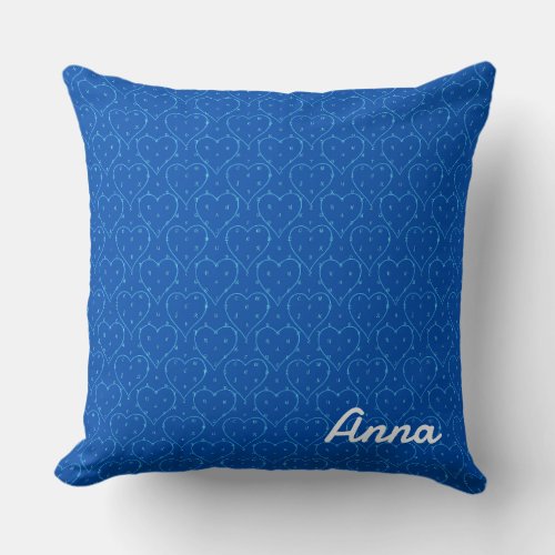 Blue cute hearts and alphabet pattern Throw Pillow