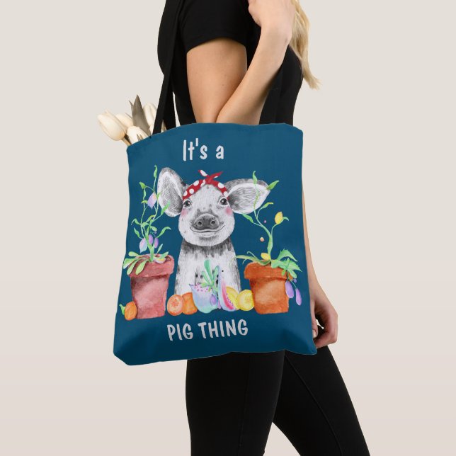 Blue Cute It's A Pig Thing Tote Bag (Close Up)