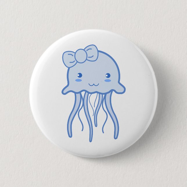 Blue Cute Jellyfish Pinback Button (Front)
