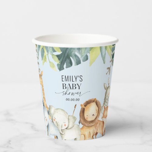 Blue cute jungle animals Boy baby shower Paper Cups