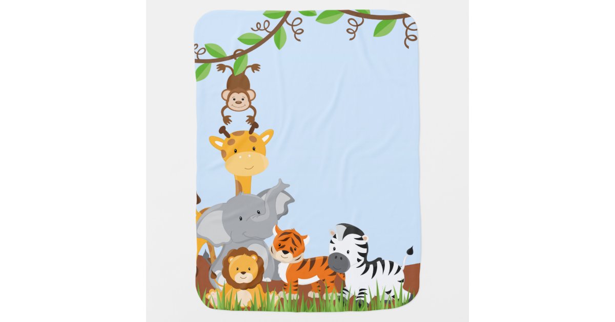 Blue Cute Jungle Baby Animal Baby Blanket | Zazzle