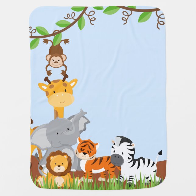 Blue Cute Jungle Baby Animal Baby Blanket (Front)
