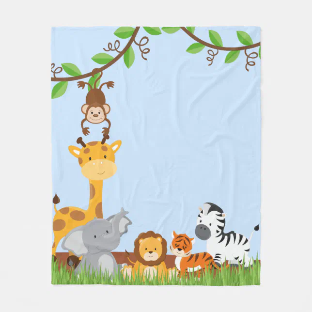 Blue Cute Jungle Baby Animal Fleece Blanket | Zazzle