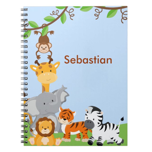 Blue Cute Jungle Baby Animal Notebook (Front)