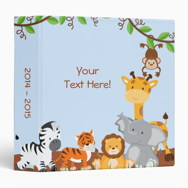 Blue Cute Jungle Baby Animal Photo Album Binder (Front/Spine)
