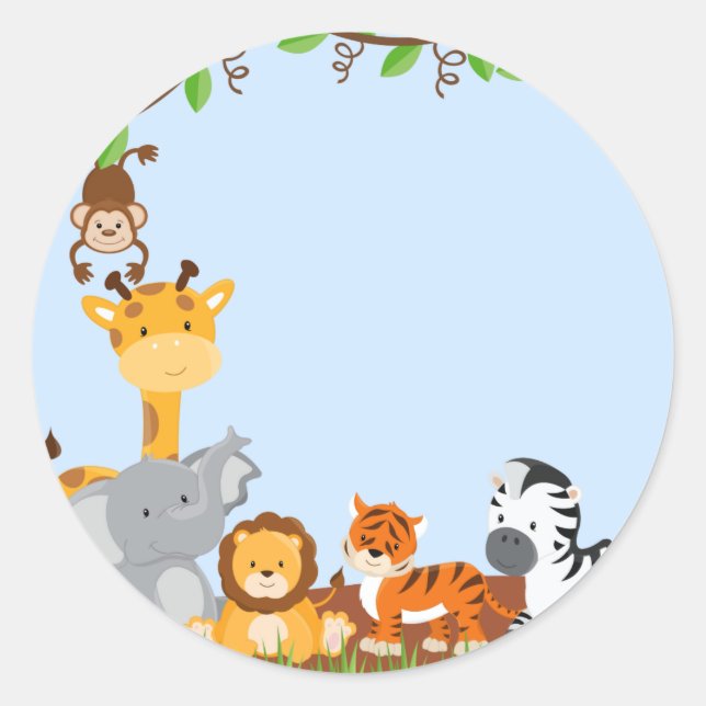 Blue Cute Jungle Baby Animal Sticker (Front)
