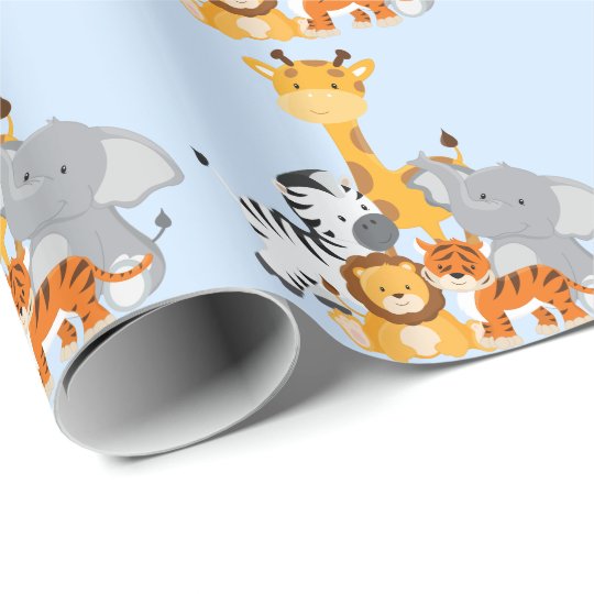 Blue Cute Jungle Baby Animal Wrapping Paper | Zazzle.com