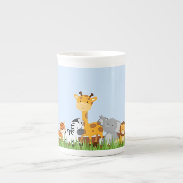 Blue Cute Jungle Baby Animals 	Bone China Mug (Front)