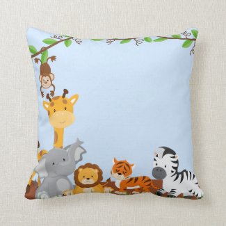 Blue Cute Jungle Baby Animals Pillow