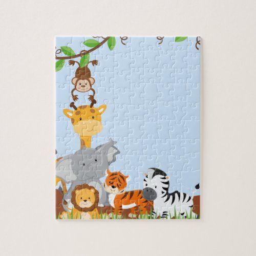 Blue Cute Jungle Baby Animals Puzzles