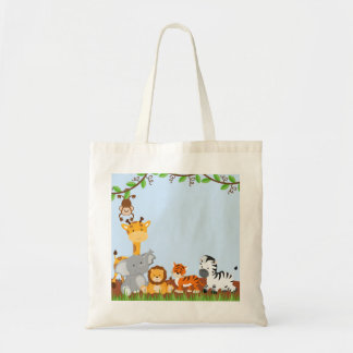 Blue Cute Jungle Baby Animals Tote Bags