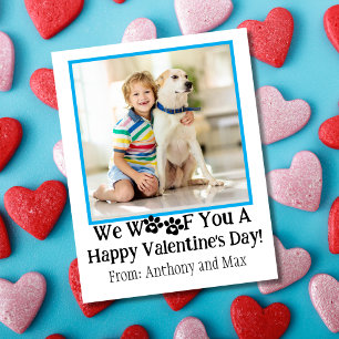 Blue Cute Kids Dog Photo Classroom Valentine's Day Note Card