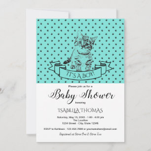 Blue Cute Kitten Baby Shower Invitation