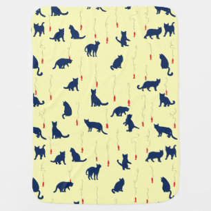 Blue cute kittens and red fishes baby blanket
