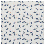 Blue cute kittens and red fishes fabric