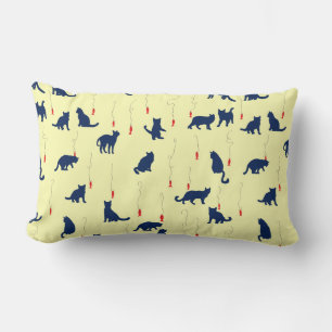Blue cute kittens and red fishes lumbar pillow