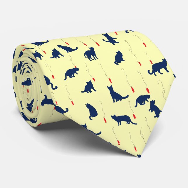 Blue cute kittens and red fishes neck tie (Rolled)