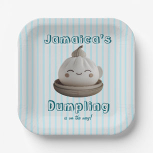 Blue Cute Little Dumpling On the Way Paper Plates