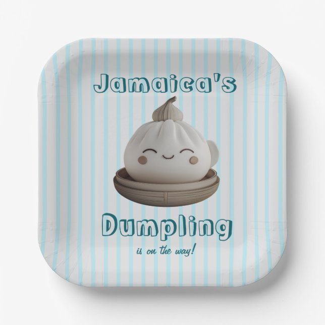 Blue Cute Little Dumpling On the Way  Paper Plates (Front)