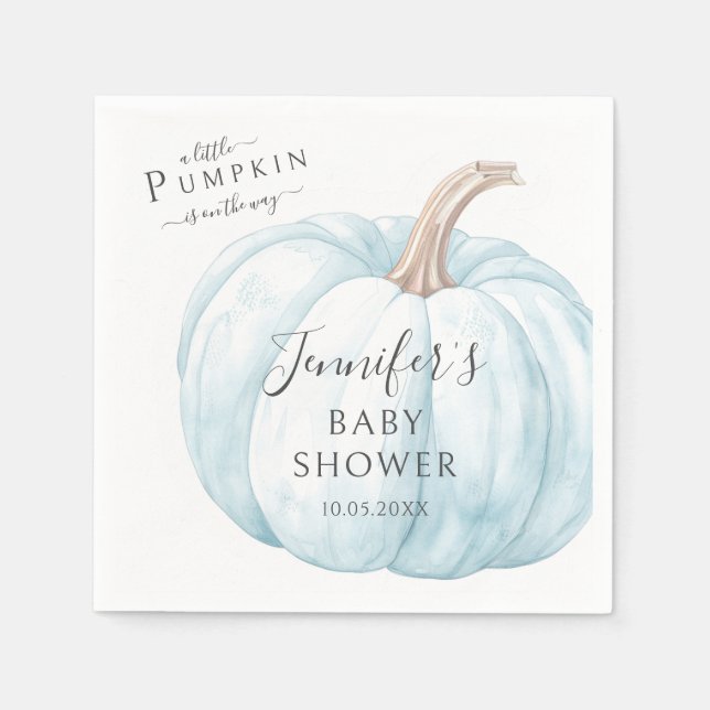 Blue Cute Little Pumpkin Autumn Baby Boy Shower Napkins (Front)