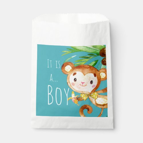 Blue Cute Monkey Baby Boy Announcement Favor Bag